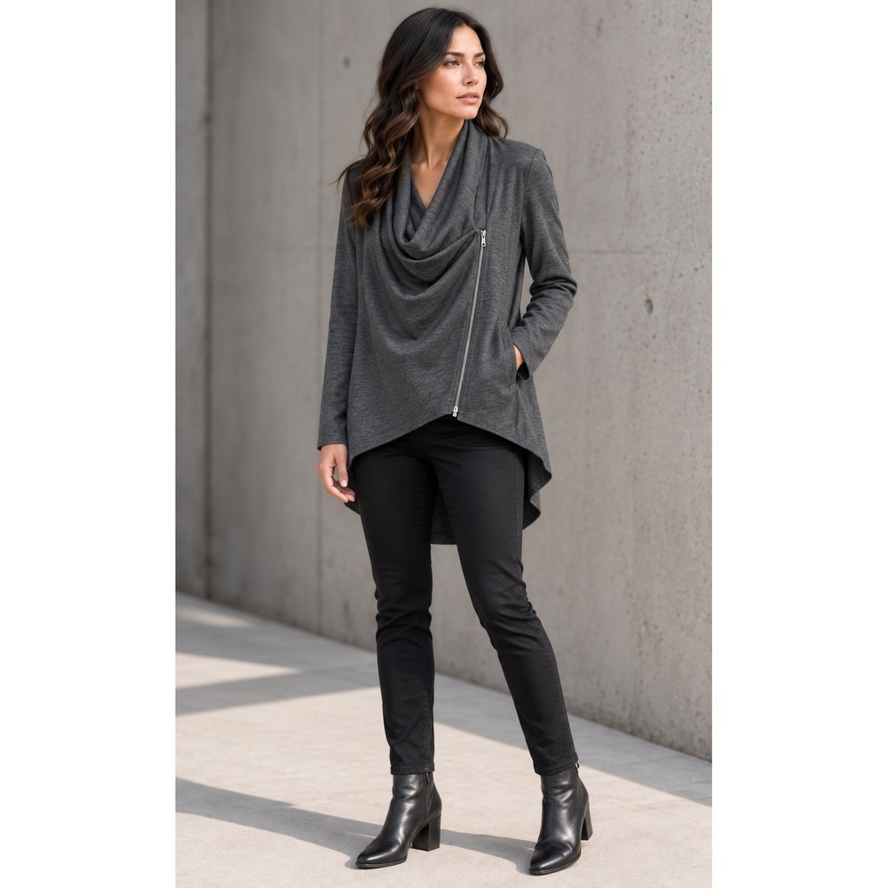 Helmut Lang Asymmetrical Wool Jacket L Gray Draped Zip Avant Garde Made USA